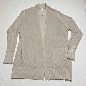 Lululemon thick rib-knit beige long open cardigan